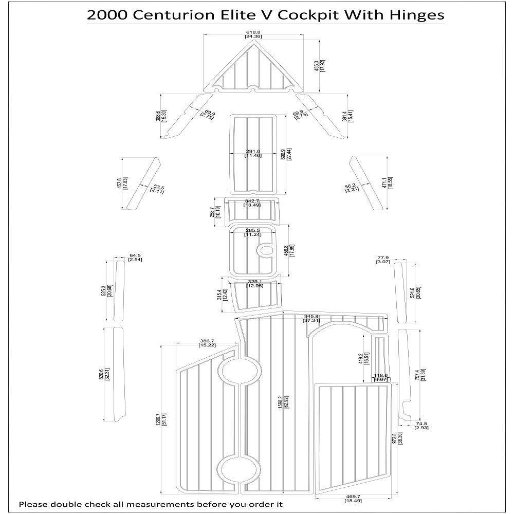 2000 Centurion Elite V Cockpit With Hinges Boat EVA Faux Teak Deck Floor Pad