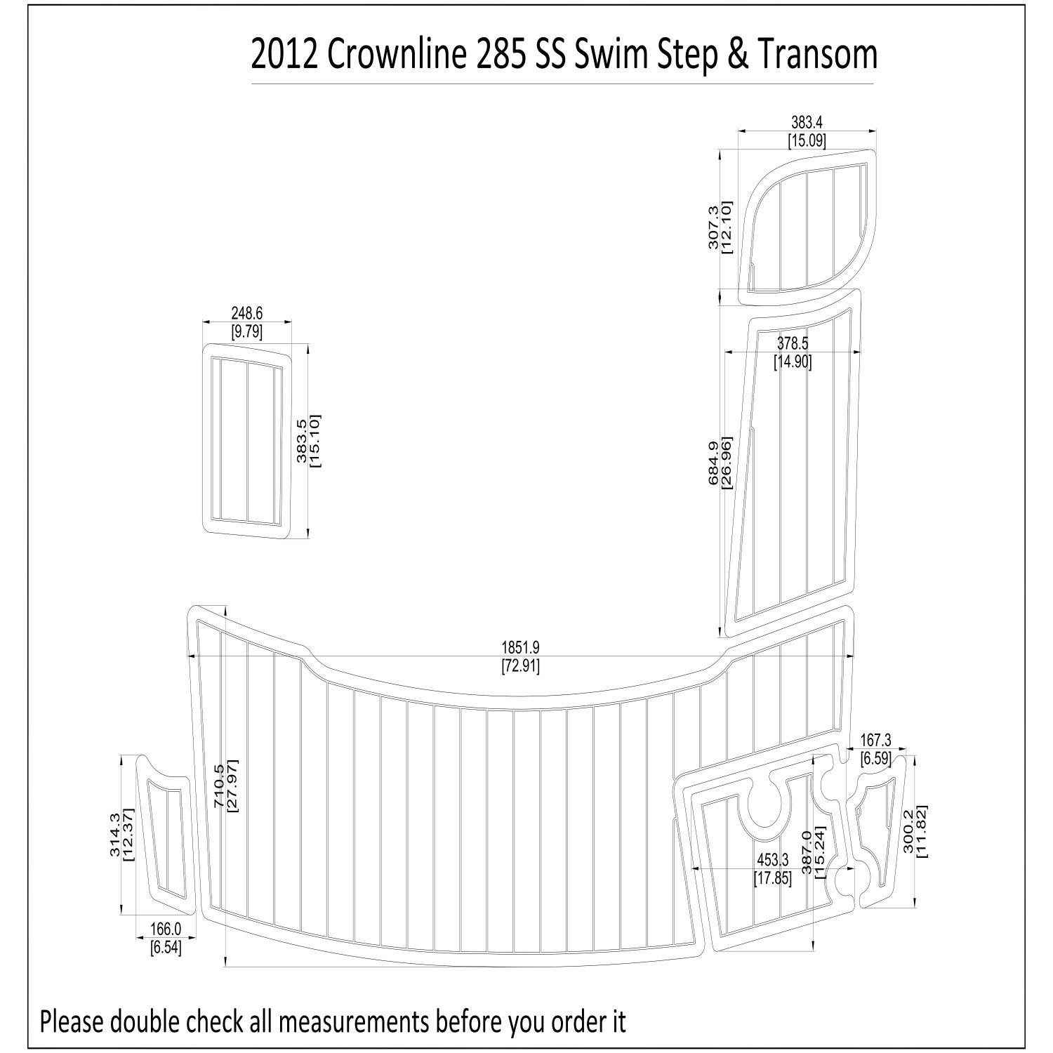 2012 Crownline 285 SS Swim Step Transom Boat EVA Faux Foam Teak Deck Floor Pad