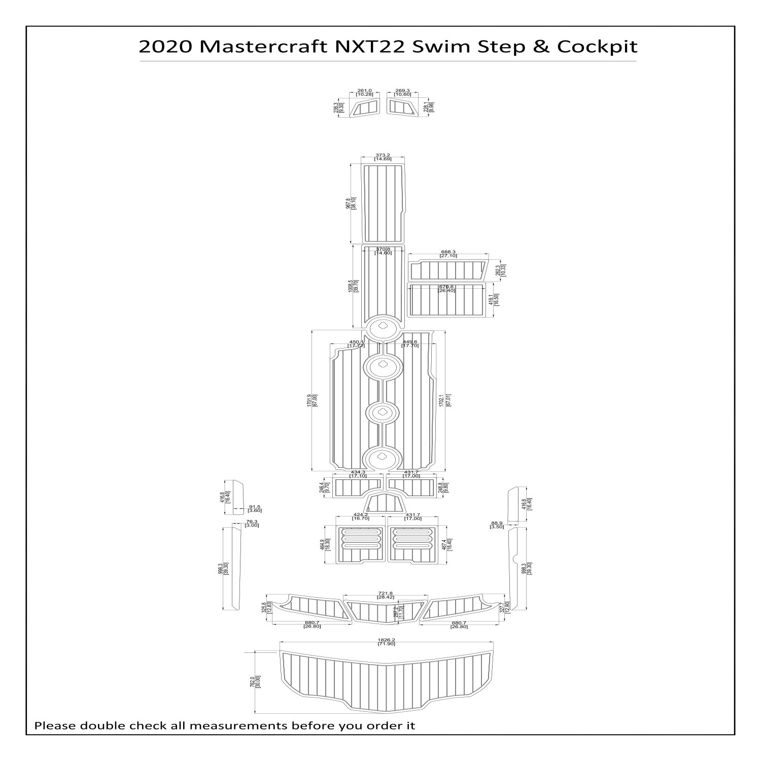 2020-2021 Mastercraft NXT22 Swim Step Cockpit Boat EVA Faux Teak Deck Floor Pad
