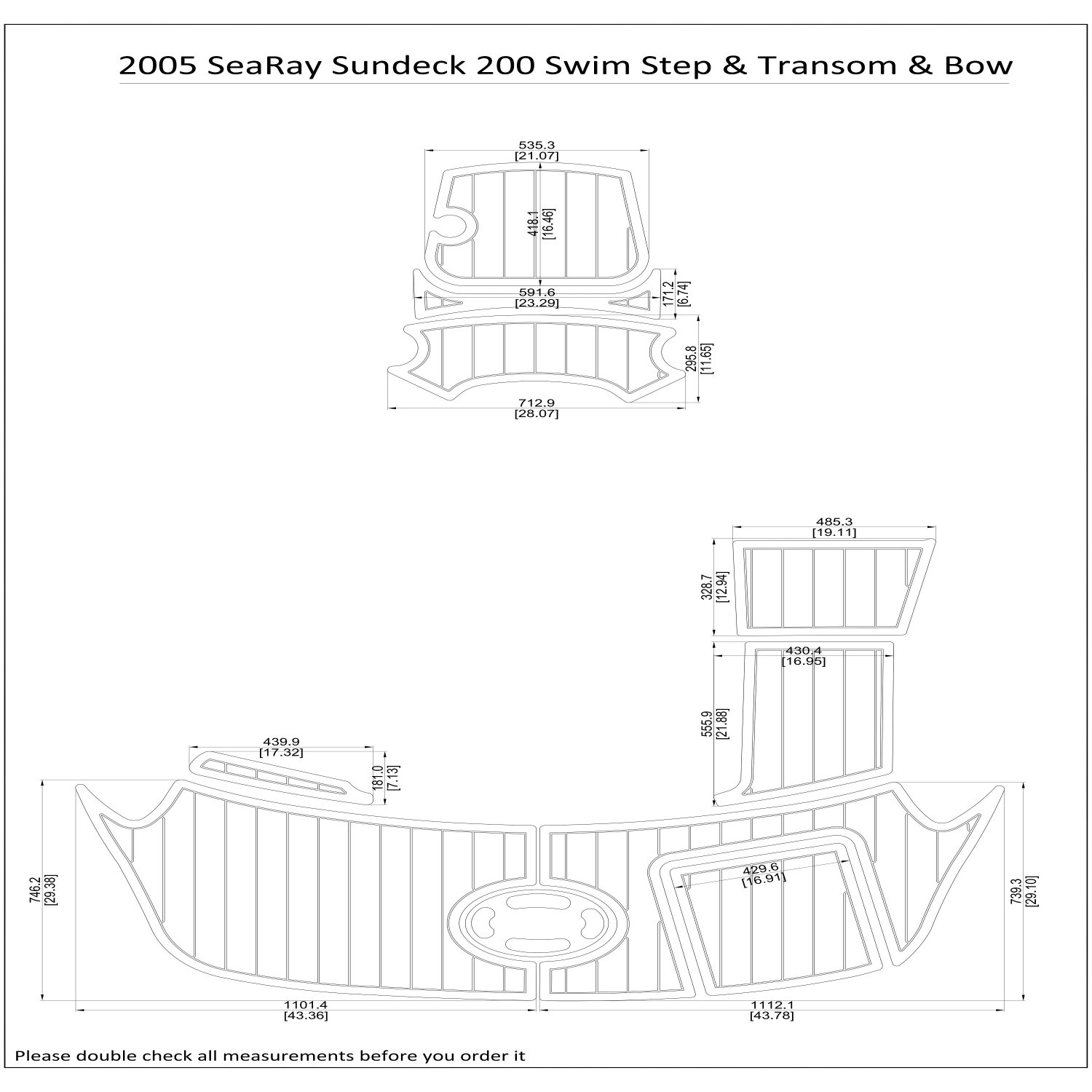 2005 SeaRay Sundeck 200 Swim Step Transom Bow Boat EVA Teak Deck Floor Pad