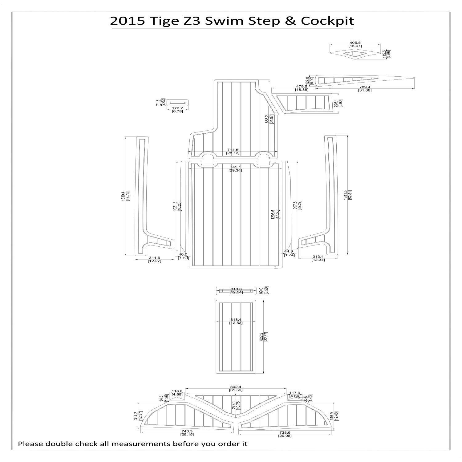 2015 Tige Z3 Swim Step Cockpit Boat EVA Faux Foam Teak Deck Floor Pad