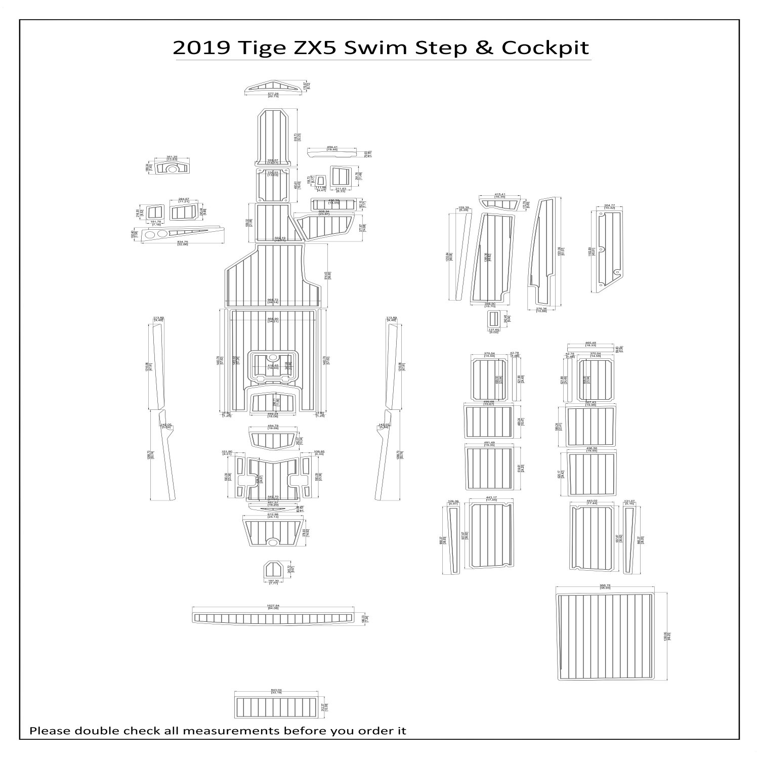 2019 Tige ZX5 Swim Step Cockpit Storage Boat EVA Faux Foam Teak Deck Floor Pad
