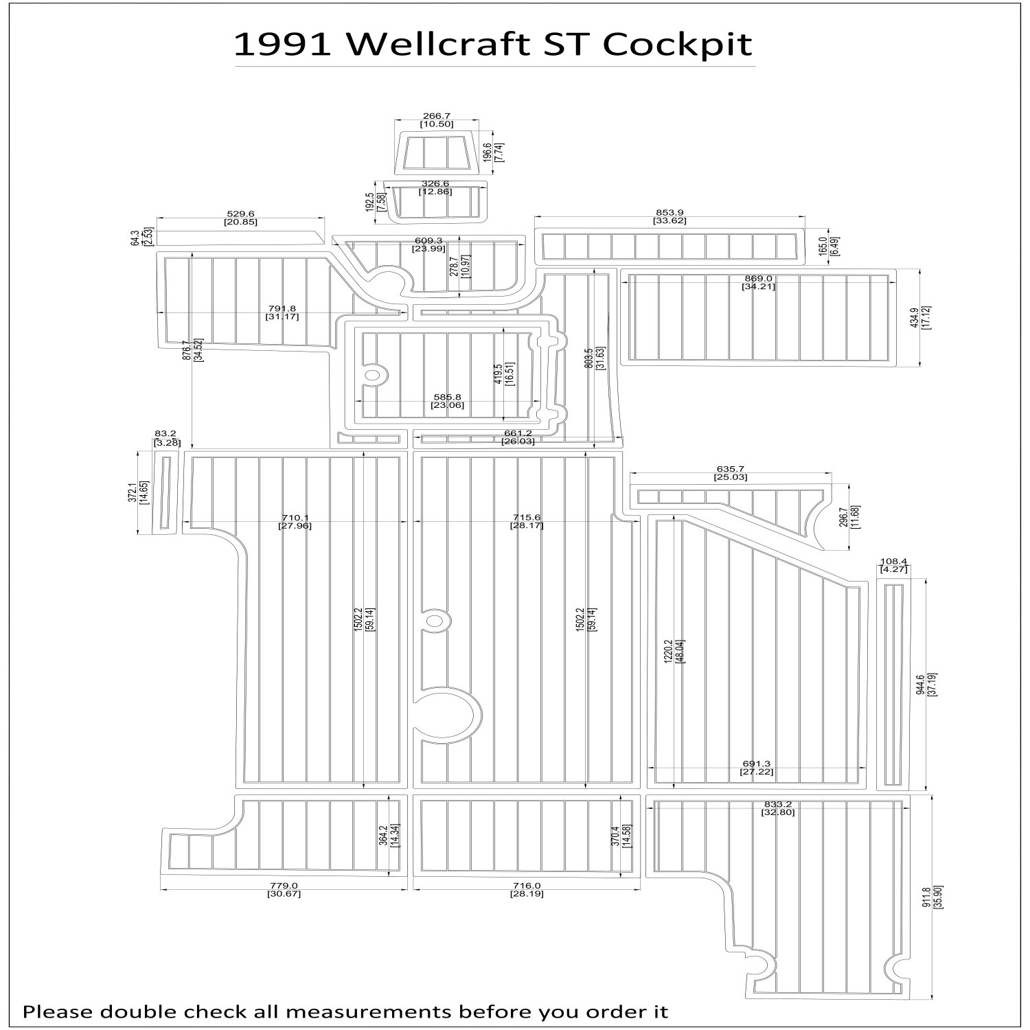 1991 Wellcraft ST Cockpit Boat EVA Faux Foam Teak Deck Floor Pad