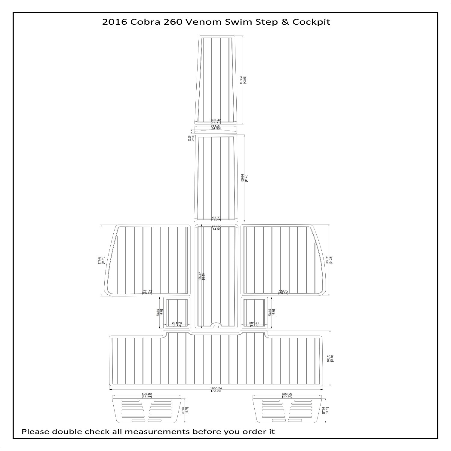 2016 Cobra 260 Venom Swim Step Cockpit Boat EVA Faux Teak Deck Floor Pad