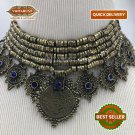Afghan Vintage Multilayer Coins Necklace With Blue Glass Stones