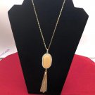 Antique Stone Pendant Necklace With Dangling Tassels