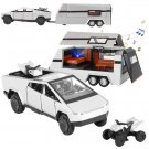 1/32 Alloy Tesla Cyber Truck Toy Pickup Trailer RV Model Kit with Beach Motorcycle