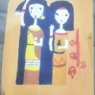 Vintage old primitive paper painting for 2 village women my old  paintings