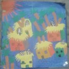 Vintage old primitive paper painting of villages homes pre owned with water...