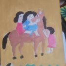 Vintage old pre owned paper painting for kids ride and hug their horse my drawin