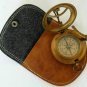 Vintage Nautical Brass Sundial Clock Pocket Compass Leather Case FLAT EARTH TEST