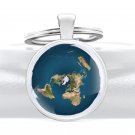 New Flat Earth Pendant Key Chain Blue Silver World Map Jewelry Gifts Keychain Keyrings Glass Charms