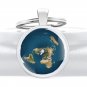 New Flat Earth Pendant Key Chain Blue Silver World Map Jewelry Gifts Keychain