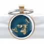 New Flat Earth Pendant Key Chain Blue Silver World Map Jewelry Gifts Keychain