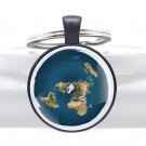New Flat Earth Pendant Key Chain Blue Black World Map Jewelry Gifts Keychain Keyrings Glass Charms