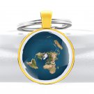 New Flat Earth Pendant Key Chain Blue Gold World Map Jewelry Gifts Keychain Keyrings Glass Charms