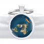 New Flat Earth Pendant Key Chain Blue Gold World Map Jewelry Gifts Keychain Dome