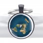 New Flat Earth Pendant Key Chain Blue Gold World Map Jewelry Gifts Keychain Dome