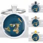 New Flat Earth Pendant Key Chain Blue Gold World Map Jewelry Gifts Keychain Dome