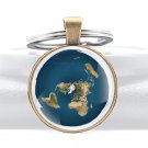 New Flat Earth Pendant Key Chain Blue Bronze World Map Jewelry Gifts Keychain Keyrings Glass Charms