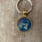 Flat Earth Pendant Key Chain Blue Bronze World Map Jewelry Keychain Glass Dome
