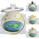 New Flat Earth Art Pendant Key Chain World Map Silver Jewelry Gifts Glass Charms