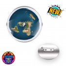 New Blue Pin FLAT EARTH Azimuthal Map Dome Model Metal Badge Jewelry Bag Gifts