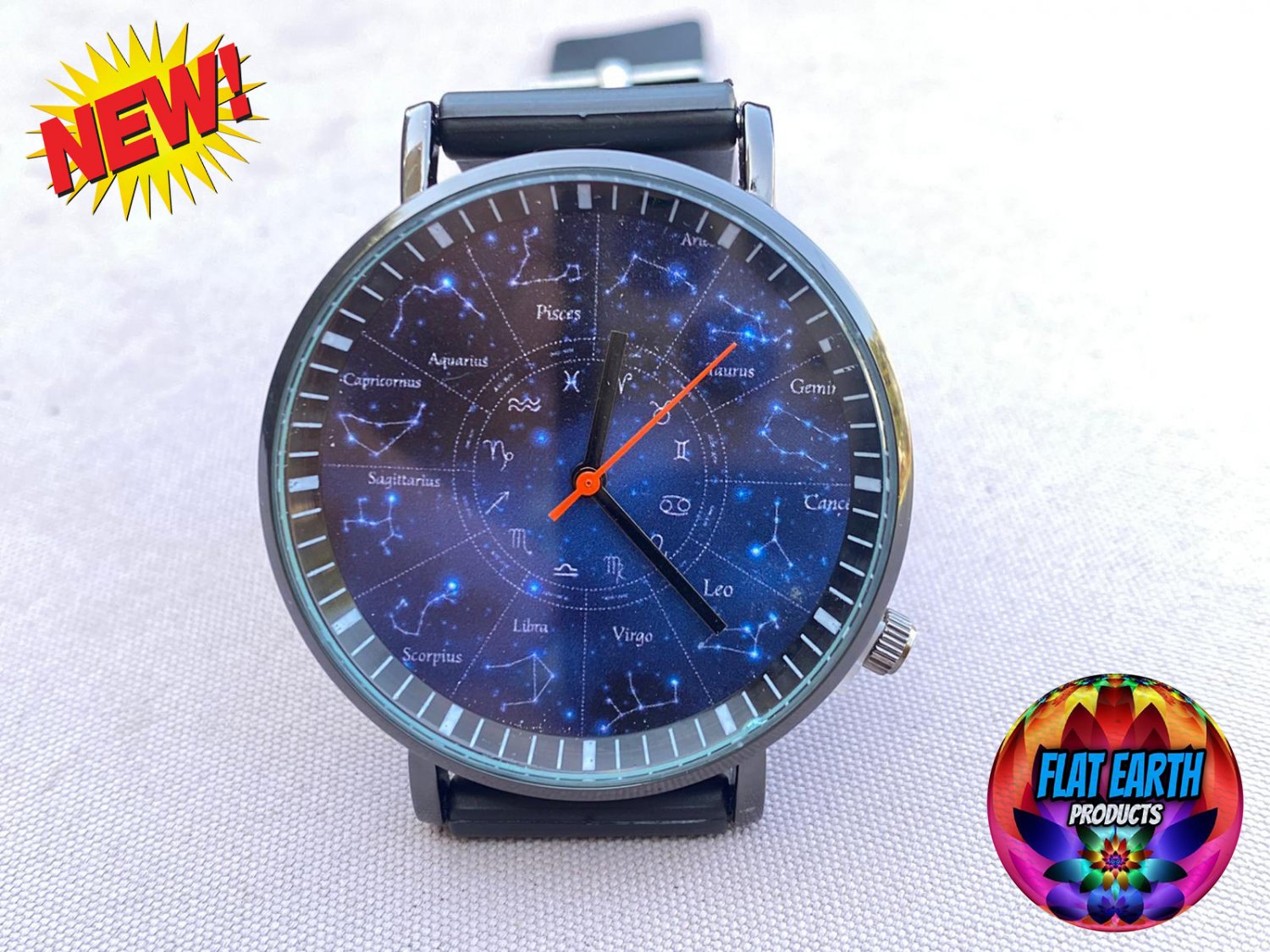 Wristwatch Flat Earth Zodiac Star Chart Constellation Map Astronomy Watch Black Blue Dome Night Sky