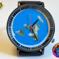 Wristwatch Flat Earth Map Watch for Men & Women Blue Azimuthal Equidistant 2022