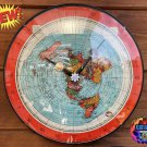 V3 Gleason's Flat Earth 24-Hour Wall Clock 12in/30cm Glass Dome 1892 World Map