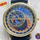 Prague Astronomical Clock Leather Watch Flat Earth Unisex Black Fine Wristwatch Astrology Jewelry