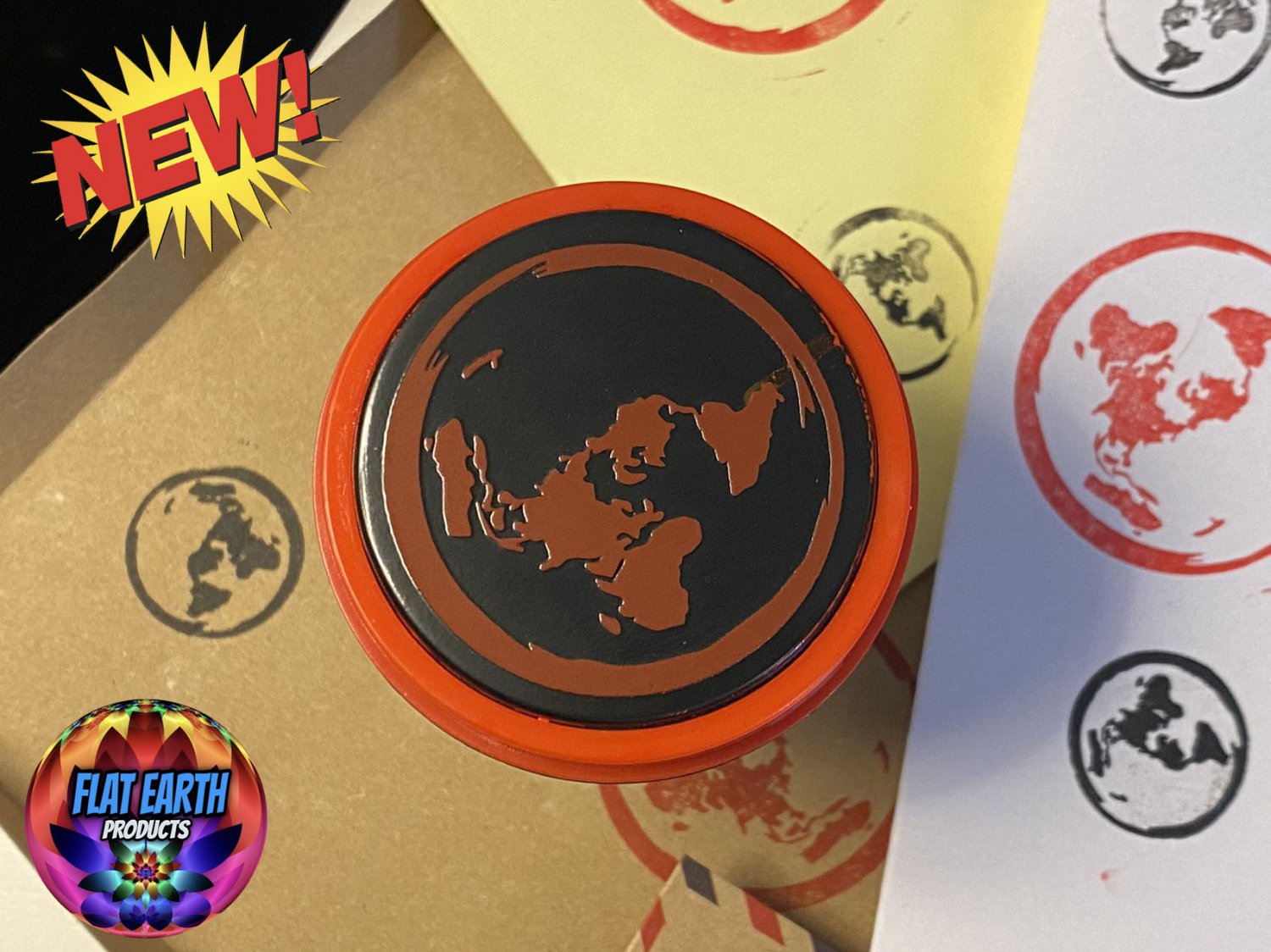 Flat Earth Large inking Stamp Azimuthal Equidistant Map 42mm Round FE Logo Model DIY Multi-color Ink
