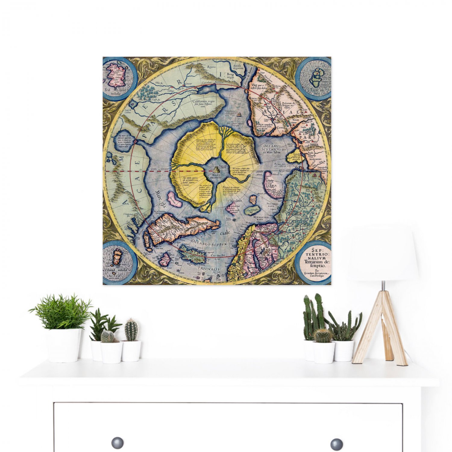 Flat Earth Map Hyperborea Rupes Nigra North Pole Canvas Print 70x70cm