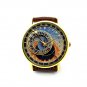 Prague Astronomical Clock Leather Watch Flat Earth Unisex Brown Fine Wristwatch Astrology Jewelry