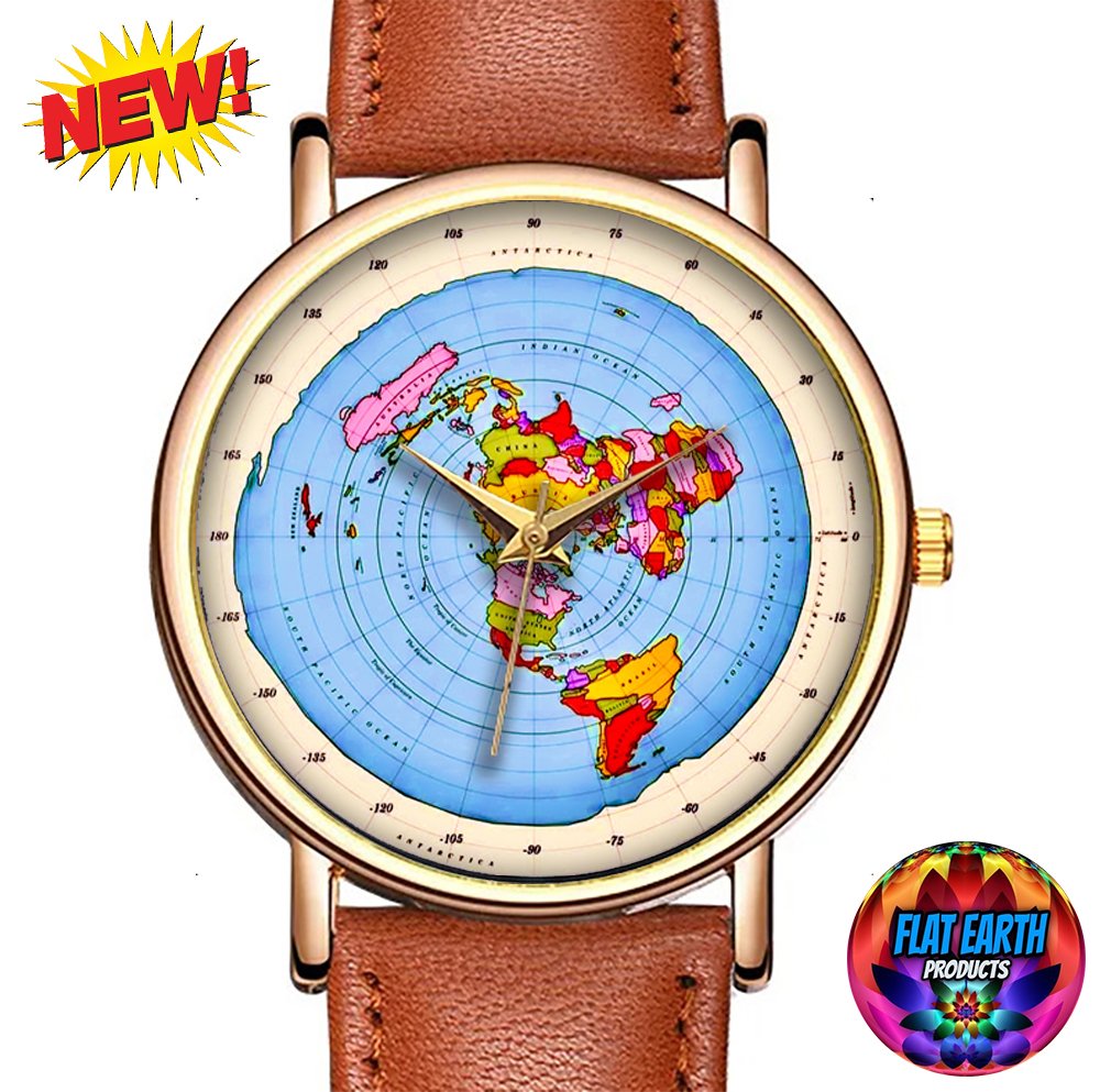 Flat Earth Blue Map Wristwatch World Watch Brown Leather Zetetic ...