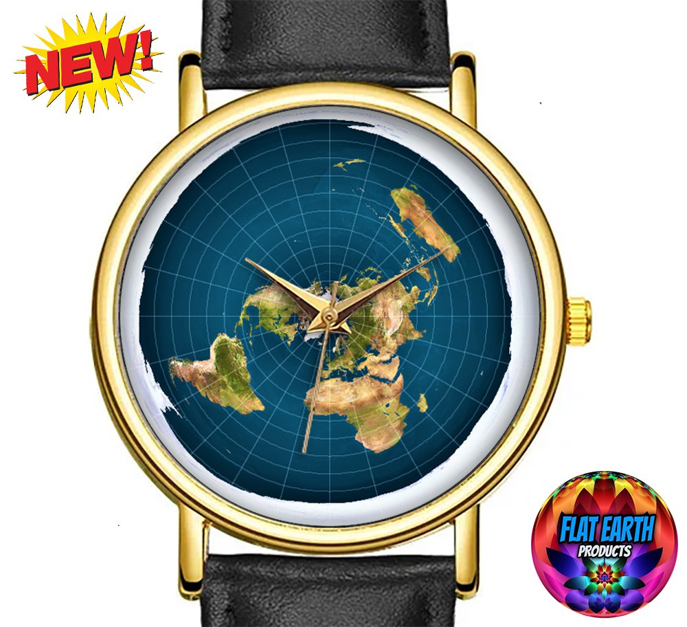 Azimuthal USGS Radar Flat Earth Blue Map Wristwatch World Watch Unisex Men Black Leather Gleason Art