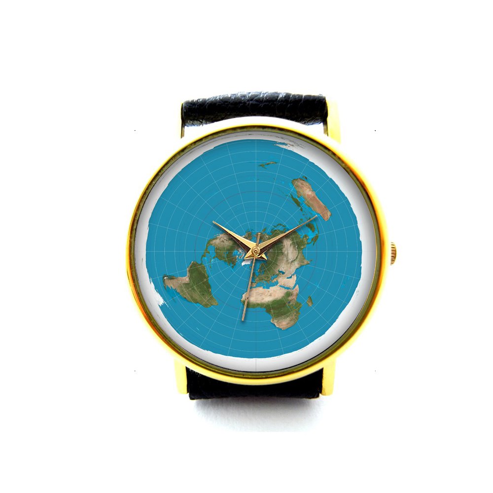 Blue Azimuthal Flat Earth Map Wristwatch World Watch Unisex Black ...