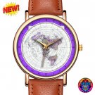 Purple Gleasons Flat Earth Wristwatch New Standard Map Watch World Brown Band Unisex Fake Globe Gift