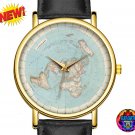 Henze's Erd-Globus Flat Earth Wristwatch Map Watch World Art Realm Black Band Unisex Jewelry HD Gift