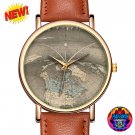 Orlando Ferguson Flat Earth Map Wristwatch Brown 1893 World Terra Vintage Unisex Quartz Watch Gift