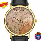 Ancient Piri Reis Flat Earth Map Wristwatch Black Band Ottoman Empire 1513 Arabic World Watch Gift
