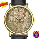 Psalter 1265 Flat Earth Map Wristwatch Black Band Medieval World Watch Jerusalem Jesus Old Art Gift