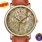 Psalter 1265 Flat Earth Map Wristwatch Brown Band Medieval World Watch Jerusalem Jesus Old Art Gift