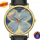 Qantas Empire Airways Flat Earth Map Wristwatch Black Band 1938 World Watch Four Quarters Airlines X