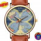 Qantas Empire Airways Flat Earth Map Wristwatch Brown Band 1938 World Watch Realm Airlines Art Gift