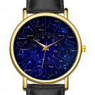 Flat Earth Zodiac Star Chart Constellation Map Wristwatch Black Band Dome Firmament Sky HD Men Watch