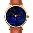 Flat Earth Zodiac Star Chart Constellation Map Wristwatch Brown Band Dome Firmament Sky HD Men Watch