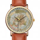 Urbano Monte Flat Earth Map Wristwatch Brown Band 1587 Vintage World Realm Terra Men Watch NASA Gift
