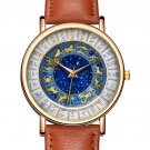 Venice Astronomical Clock Wristwatch Brown Band Flat Earth Sky Map 1496 Astrolabe Orloj Quartz Watch