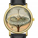 Yggdrasill Wristwatch Flat Earth Map Black Band 1859 Mundane Tree in Norse Mythology Watch Art Gift